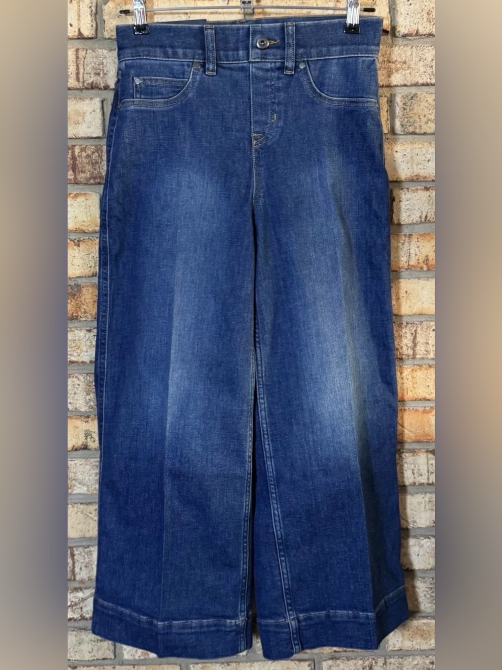 Spanx blue wide-leg crop pull on denim jeans elastane S P NWT 24” inseam
